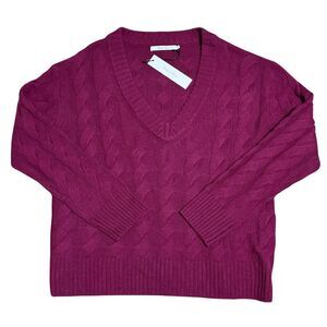 HARPER LANE V-Neck Cable Knit Cashmere Wool Blend Pullover Sweater NWT Medium